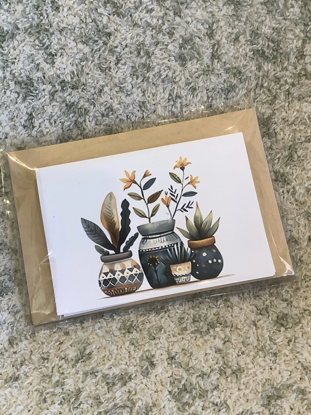 Tropical Botanical Potted Plants Note Cards Set of 6 same design, NWT HC 6x4.5”